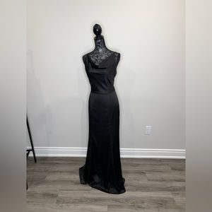 Holiday Black Satin Floor Length Gown